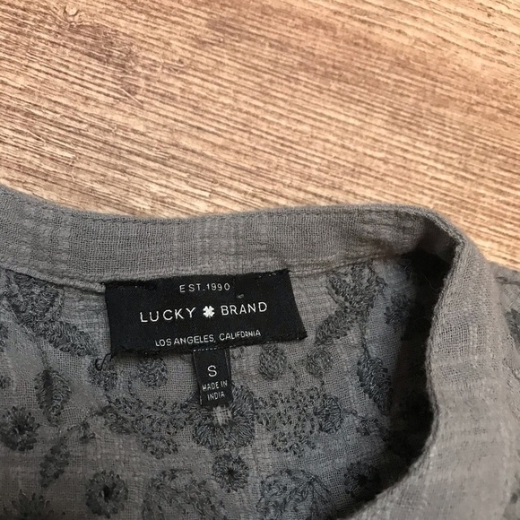 Lucky Brand Gray 3/4 Sleeve Embroidered Top - Picture 3 of 4